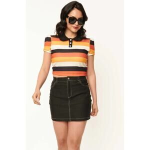 Unique Vintage Denim Mini Skirt Women’s M/6-8 Black Jean Stretchy NWT